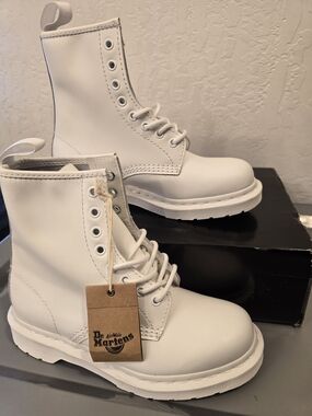 Dr. Martens White Smooth Leather 8-Eye Combat Boots